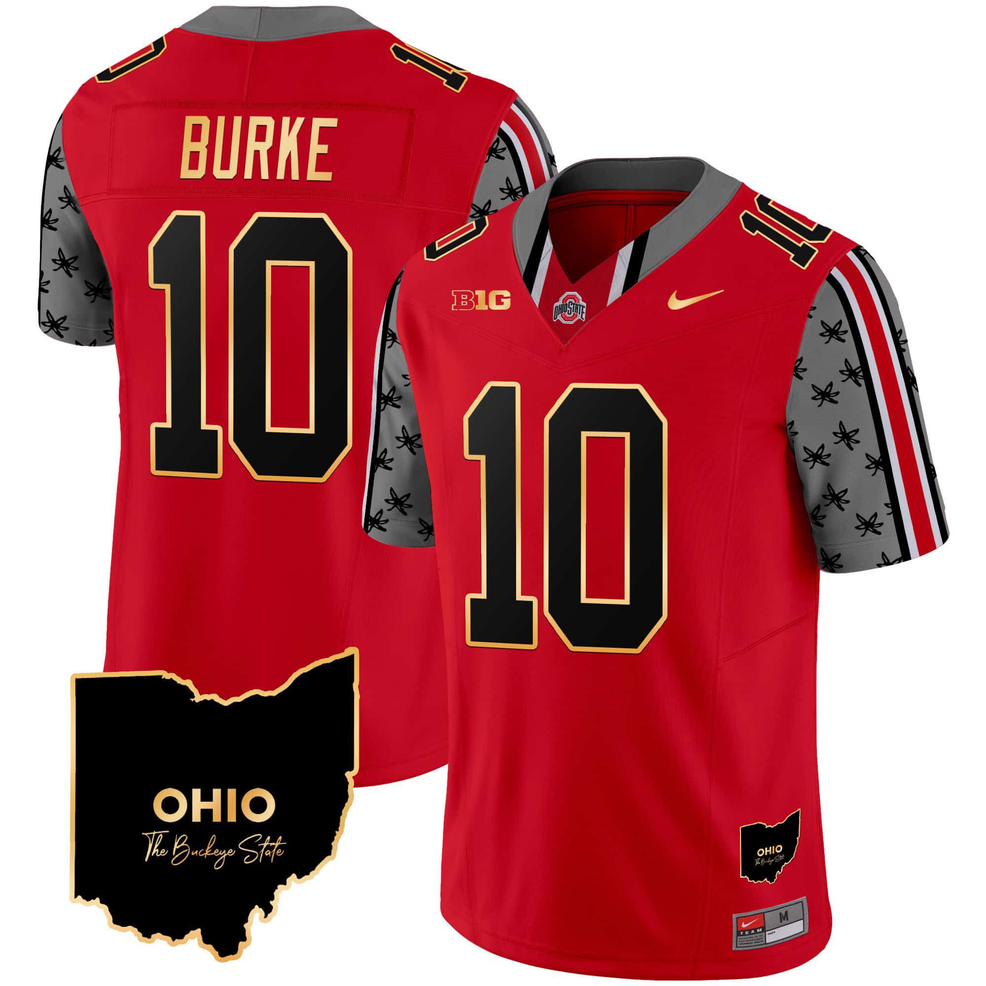 Men Ohio State Buckeyes #10 Burke Red 2024 Nike Home Patch Gold Trim Vapor Limited NCAA Jersey